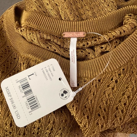 Free People Tiger Eye H20 Crew Pullover Top NWT Size Large - Picture 6 of 7